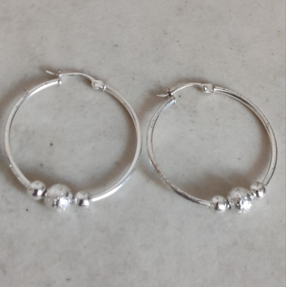 Sterling Silver Hoops Earrings with Orbits - Picture 5 of 16